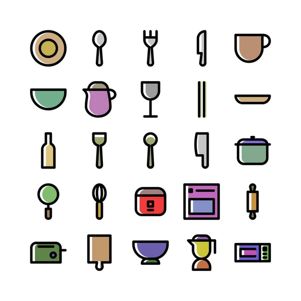 Kitchen Icon Pack Filled Color Style Version — Stock Vector