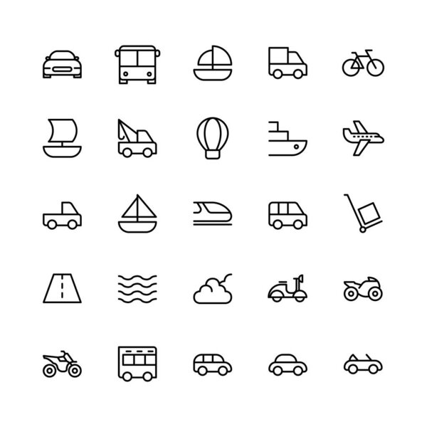 icon bundle of vehicle and transportation. outline style version