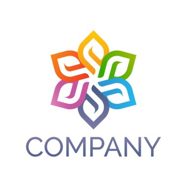 Renkli yaprakların logosu bir çiçek, vektör tasarımı, tamamen düzenlenebilir