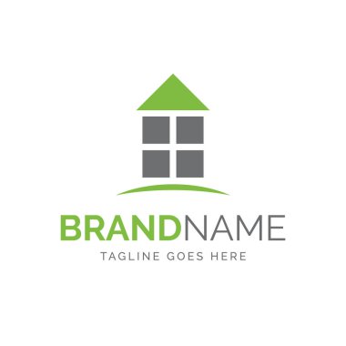 Yeşil evin logosu, vektör tasarımı, tamamen düzenlenebilir.