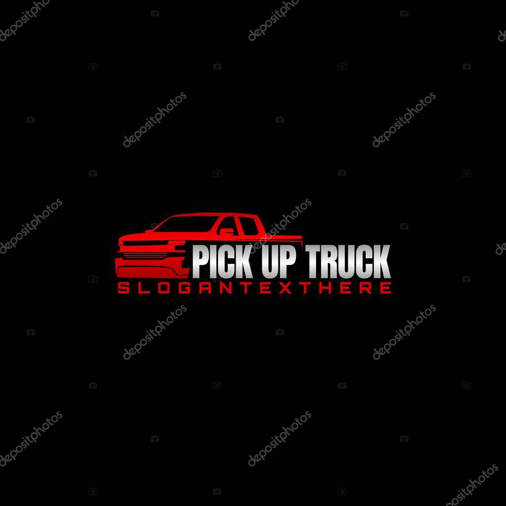Pick up truck logo design black background vector