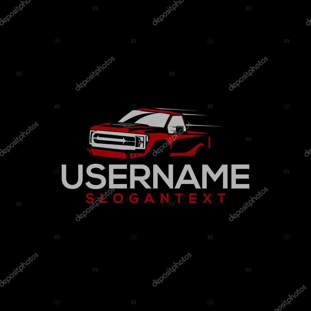 Pick up truck logo design black background vector