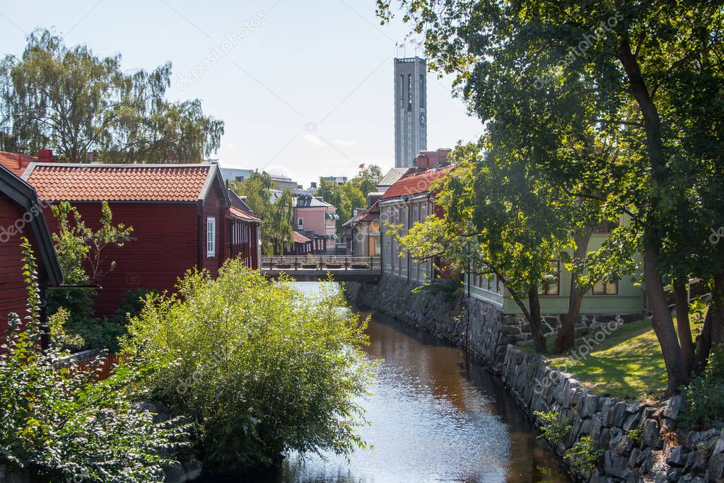 Svartan in Vasteras, sweden. The old part of the city, river downtown to the sea.
