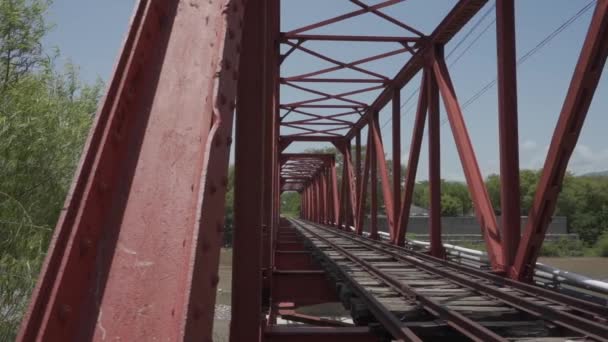 Prachtig Uitzicht Een Verlaten Treinbrug — Stockvideo