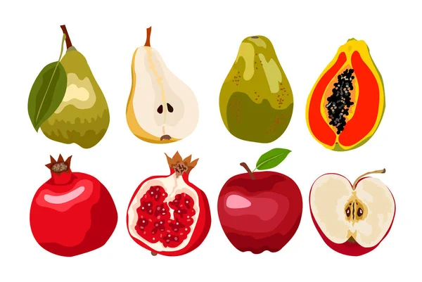 新鲜水果病媒收集。一套有益于健康的甜水果.贺卡、食谱、菜单的设计 — 图库矢量图片
