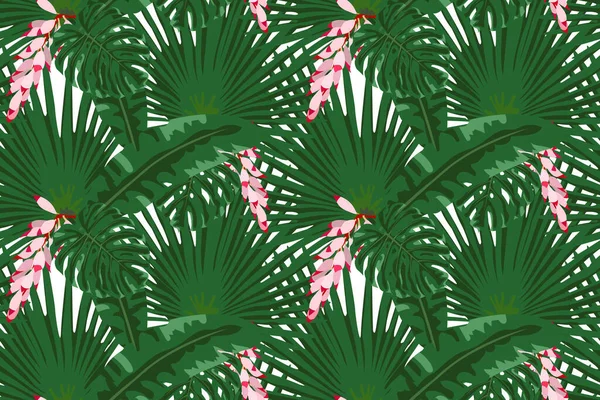 Vector Seamless Pattern Tropical Leaves Floral Tropical Natural Elements Exotic — Stock Vector