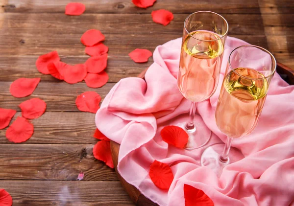 Festive Evening Glass Champagne Rose Petals — Stock Photo, Image