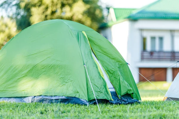 Tendas Área Acampamento Belo Lugar Natural Início Noite — Fotografia de Stock