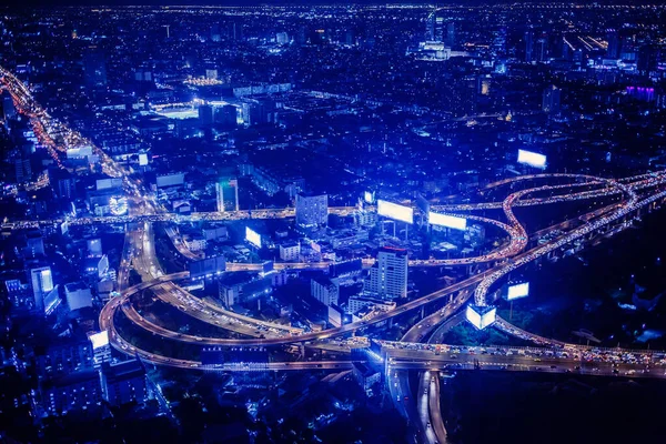 Iluminación Edificios Negocios Modernos Transporte Vista Superior Bangkok Atardecer Desde — Foto de Stock