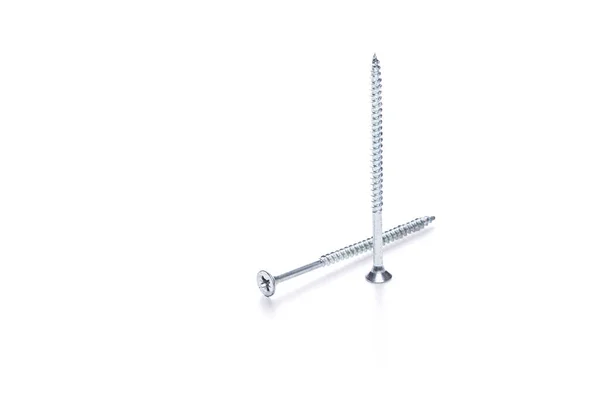 Photo Long Two Screws Empty White Background — Stock Photo, Image