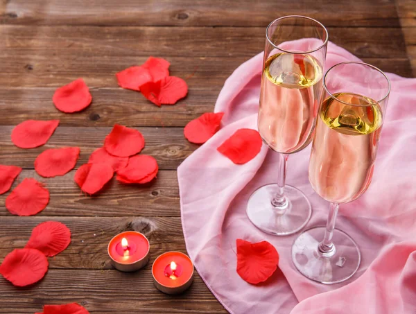 Photo Romantic Dinner Candles Wine Glasses Champagne — Stock Photo, Image
