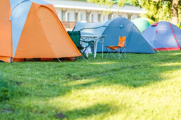 Tiendas Campaña Camping Hermoso Lugar Natural Temprano Noche —  Fotos de Stock