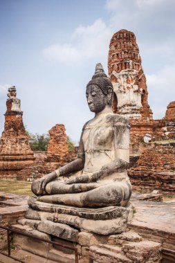 Ayutthaya 'daki Wat Mahathat tapınağındaki Buda heykeli. Tayland.