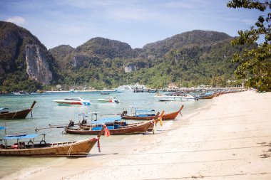 uzun tekne ve tropikal plaj, andaman Denizi, Tayland