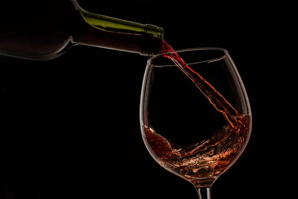 Grape Wine Poured Bottle Wine Glass Glass Black Background — Stock Photo, Image