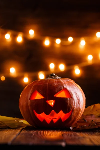Foto Von Halloween Kürbis Geschnitten Form Von Gesicht Auf Dem — Stockfoto