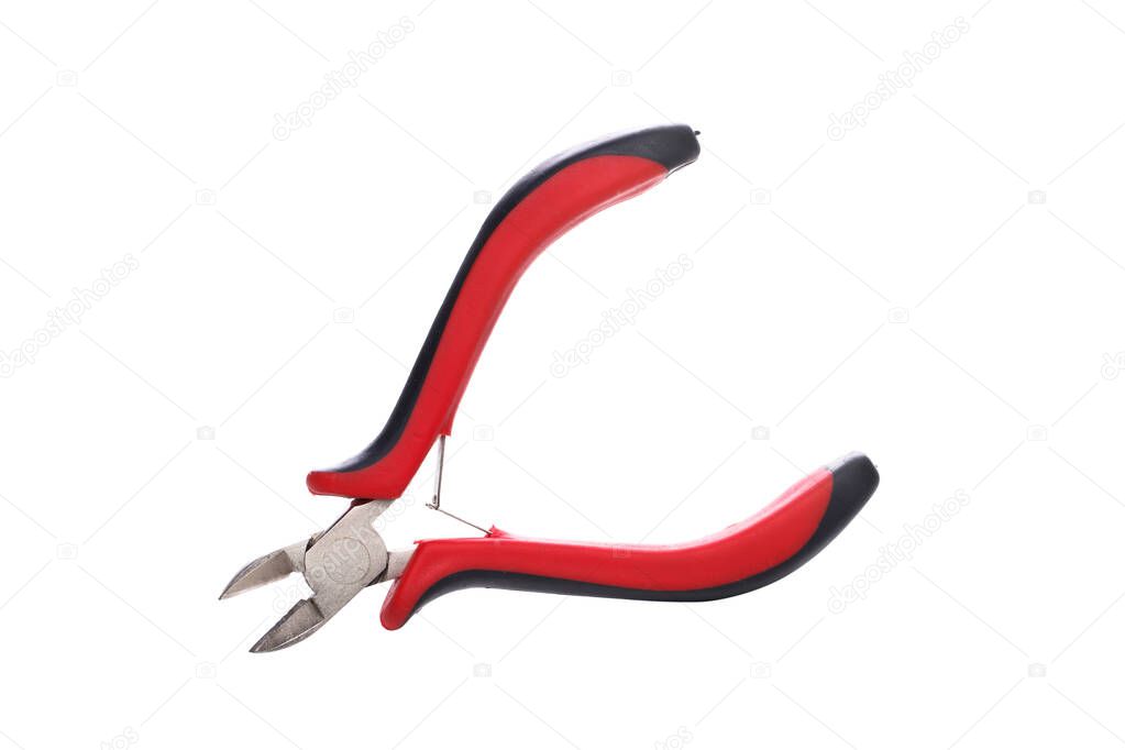Photo of pliers close-up on white empty background