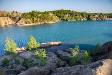 Yaz günündeki dağ manzarası ve nehrin resmi