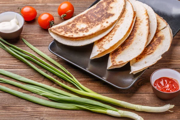Photography Quesadillas Chicken Wooden Table — Stock Photo, Image