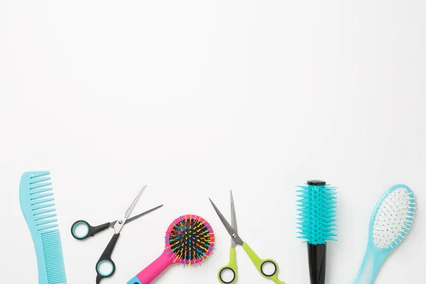 Picture Combs Scissors Isolated White Background Place Text — Stock Photo, Image