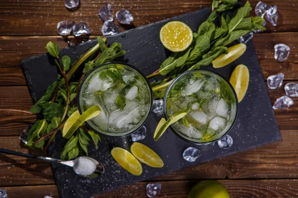 Photo Two Glasses Beverage Top — Stock Photo, Image