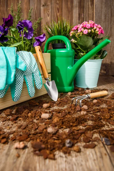 Gardening Tools Flowers Terrace Garden — Stock Photo, Image