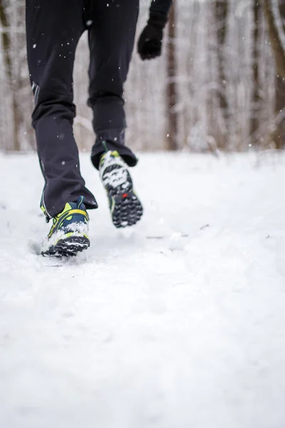 Obraz Tyłu Biegacza Trampkach Snowparku — Zdjęcie stockowe