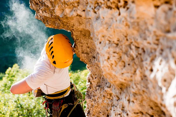 Picture Man Helmet Climbing Mountain Summer Day — Stock Photo, Image