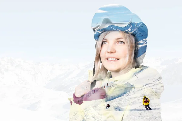 Retrato Una Joven Vestida Con Chaqueta Snowboard Amarilla Casco Negro — Foto de Stock