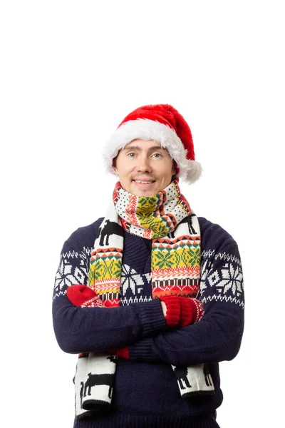 Bild Man Santa Mössa Tom Vit Bakgrund — Stockfoto