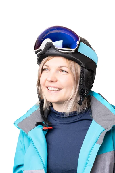 Foto di donna sportiva che indossa il casco su sfondo isolato — Foto Stock