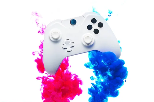Game stick with pink and blue smoke on blank white background — Stock Photo, Image