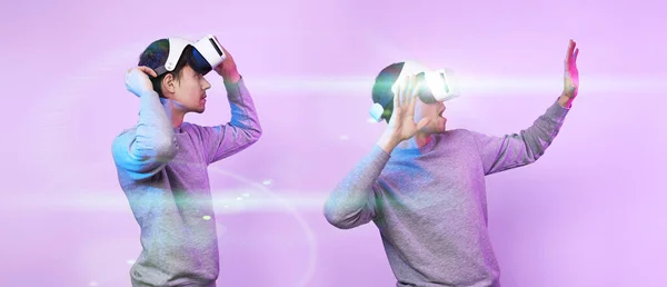 Homem vestindo fone de ouvido realidade virtual. — Fotografia de Stock