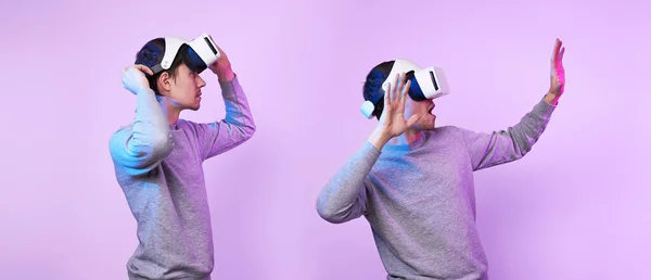 Homme portant casque de réalité virtuelle. — Photo
