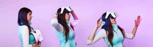 Mujer con auriculares de realidad virtual . — Foto de Stock