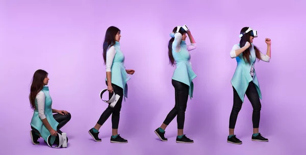 Mujer con auriculares de realidad virtual . — Foto de Stock