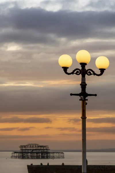 Luzes Estilo Antigo Cais Pôr Sol — Fotografia de Stock