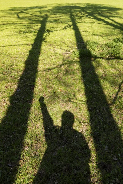persons shadow in a green field