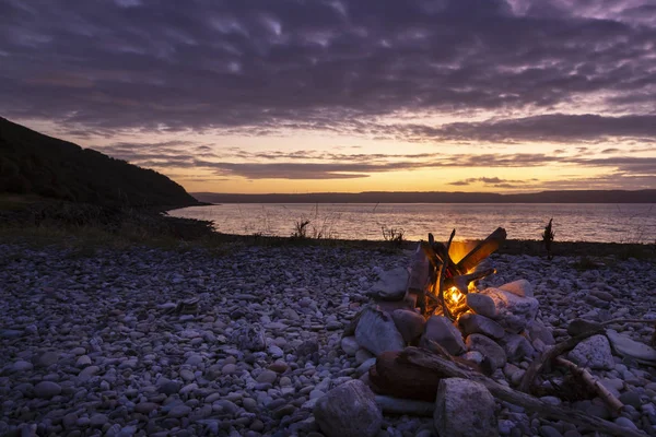 Wild Kamperen Vuur Arran Strand — Stockfoto