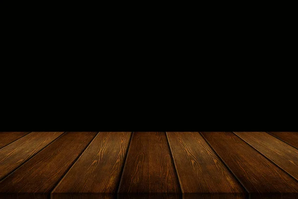 Stůl Tmavé Dřevěné Prkno Izolované Černém Pozadí — Stock fotografie