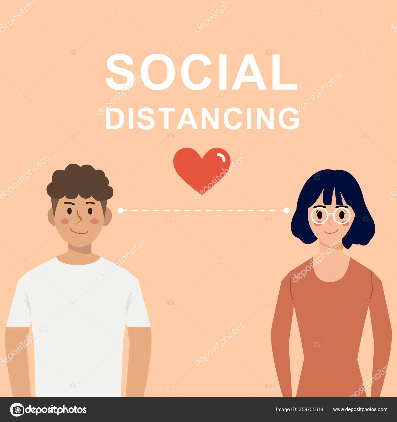 Cartoon Social Distancing Stok Vektor