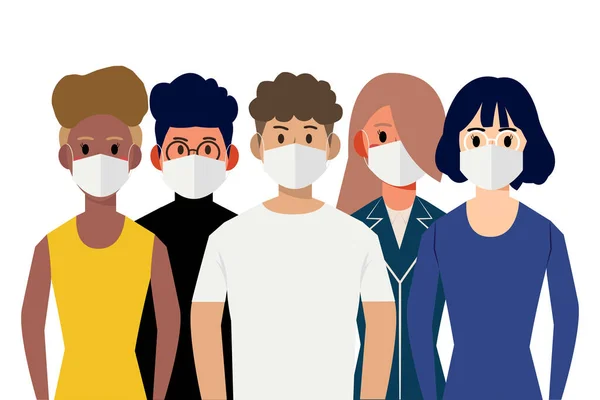 Tıbbi Maske Taşıyıcı Eps10 Giyen Çizgi Film Karakteri — Stok Vektör