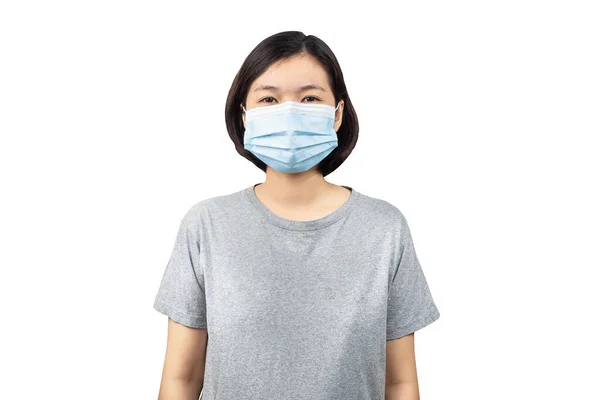 Ung Asiatisk Kvinna Med Medicinsk Mask Eller Kirurgisk Mask Isolerad — Stockfoto