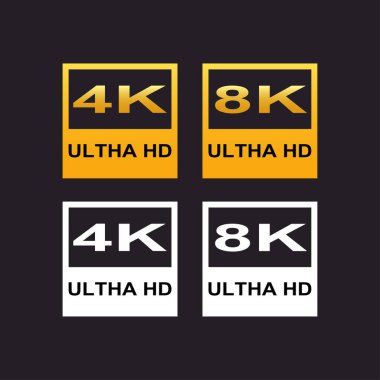 4K ve 8K Ultha Ultha HD logosu, siyah arkaplan vektöründe çözünürlük simgesi 