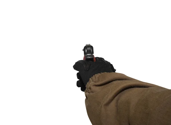 Isolerade soldat arm håller en pistol. — Stockfoto