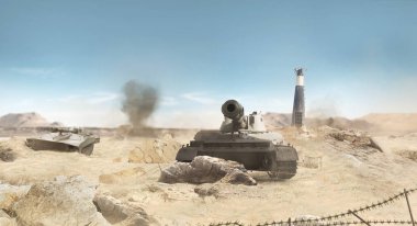 Desert tanks battlefield background. clipart