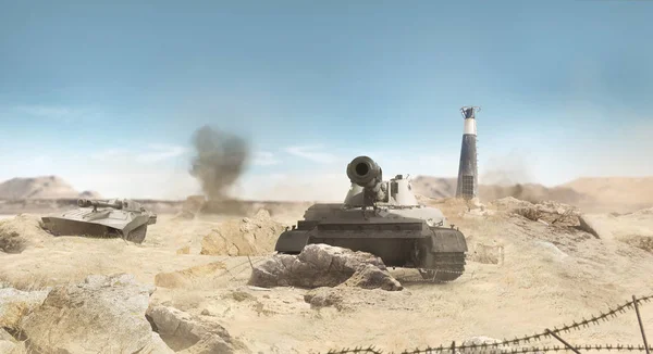 Pozadí poušť bojišti tanky. — Stock fotografie