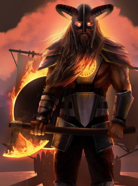 Viking yangın Tanrı illüstrasyon.