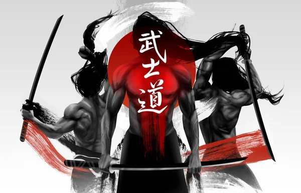 Samurai warriors illustratie samenstelling. — Stockfoto