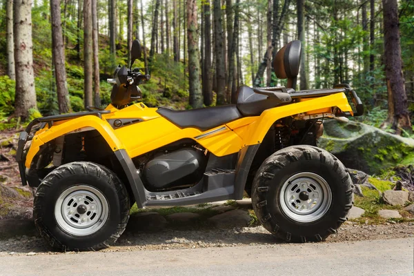 Veicolo Atv in piedi nella foresta vista da vicino . — Foto Stock